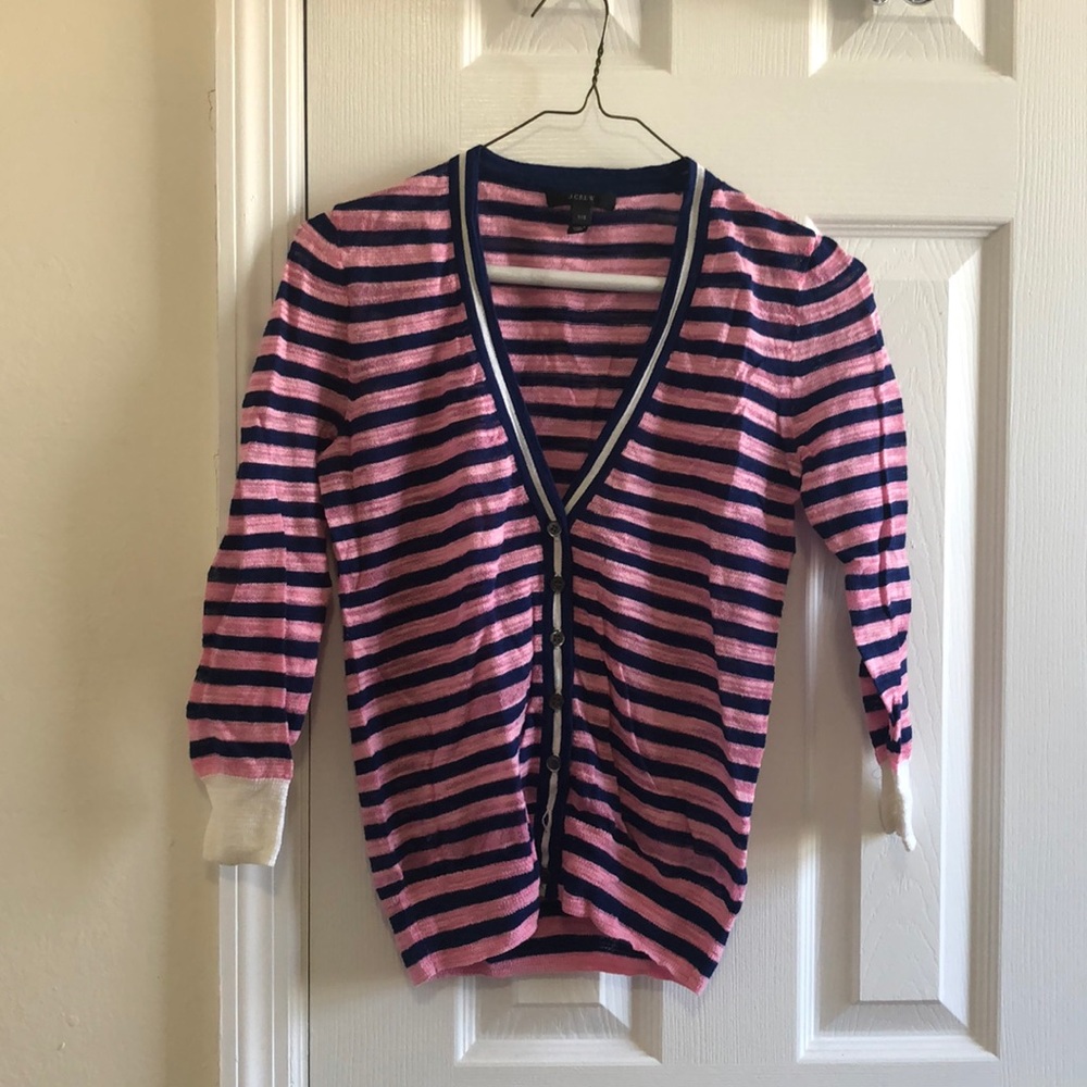 Jcrew navy and pink stripe cardigan. Size XXS